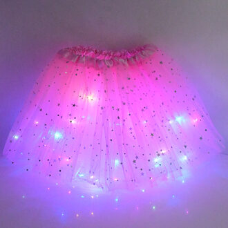 Meisje Led Mini Rok Licht Up Tutu Gloeiende Rok Glitter Ster Ballet Minirok Lichtgevende Party Kostuum Bruiloft Kids B02-roze Skirt
