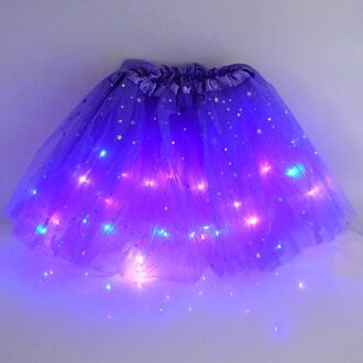 Meisje Led Mini Rok Licht Up Tutu Gloeiende Rok Glitter Ster Ballet Minirok Lichtgevende Party Kostuum Bruiloft Kids B03-paars Skirt