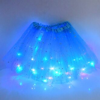 Meisje Led Mini Rok Licht Up Tutu Gloeiende Rok Glitter Ster Ballet Minirok Lichtgevende Party Kostuum Bruiloft Kids B05-blauw Skirt