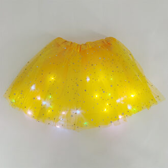 Meisje Led Mini Rok Licht Up Tutu Gloeiende Rok Glitter Ster Ballet Minirok Lichtgevende Party Kostuum Bruiloft Kids B06-geel Skirt