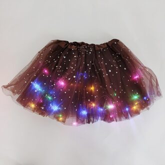 Meisje Led Mini Rok Licht Up Tutu Gloeiende Rok Glitter Ster Ballet Minirok Lichtgevende Party Kostuum Bruiloft Kids B08-bruin Skirt