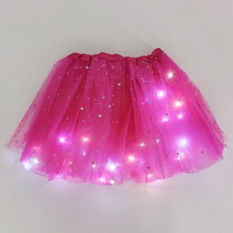 Meisje Led Mini Rok Licht Up Tutu Gloeiende Rok Glitter Ster Ballet Minirok Lichtgevende Party Kostuum Bruiloft Kids B11-roos rood Skirt