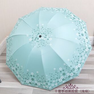 Meisje Paraplu Regen Vrouwen Mannen 3 Vouwen 10 Ribben Winddicht Studenten Paraplu Parasol licht groen