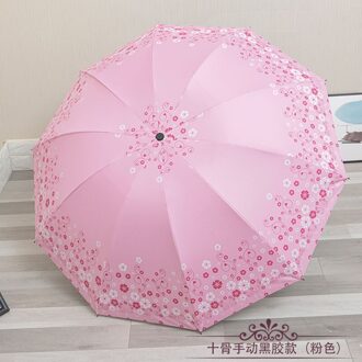 Meisje Paraplu Regen Vrouwen Mannen 3 Vouwen 10 Ribben Winddicht Studenten Paraplu Parasol Roze