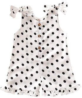 Meisje Zoete Ruches Jumpsuits Zomer Casual Baby Polka Dot Mouwloze Kleding Ctothing Meisje O-hals Knop Shorts Jumpsuit D30 wit / 80cm(12-18Months)