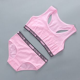 Meisjes Beha Set Zonder Stalen Ring En Insert Dubbele Laag Anti Bump Pure Katoen Absorberende 8-14 Jaar Oud meisjes Roze