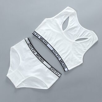 Meisjes Beha Set Zonder Stalen Ring En Insert Dubbele Laag Anti Bump Pure Katoen Absorberende 8-14 Jaar Oud meisjes wit