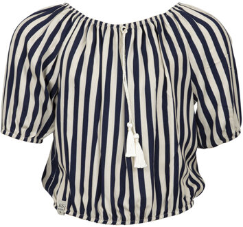 Meisjes blouse - Jilly - donker blauw gestreept - Maat 122/128