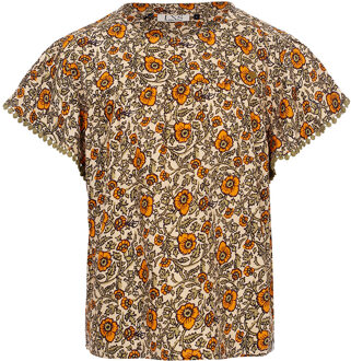 Meisjes blouse - Oranje floral - Maat 104