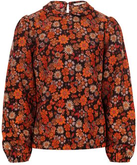 Meisjes blouse retro rib - Retro floral - Maat 116