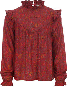 Meisjes blouse viscose - Framboos paisley - Maat 104