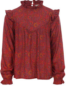 Meisjes blouse viscose - Framboos paisley - Maat 128