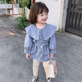 Meisjes Denim Jurk Mode Lente Koreaanse Stijl Meisje Mid-Lengte Blouse Meisje Jas Size 140