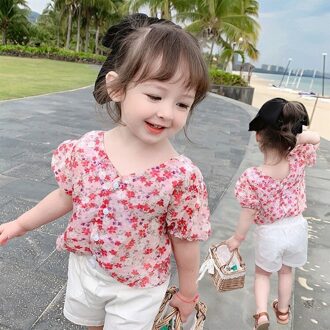 Meisjes Dragen Bloemen In Zomer Koreaanse Toevallige Korte Mouwen Kinderen Shirts En Baby Meisjes Shirts Meisje shirts 3T