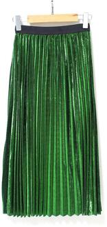 Meisjes geplooide metalen glanzende zilveren rok vrouwen casual vintage mid-lange a-lijn metallic suede rokken vrouwelijke herfst/winter rokken Groen