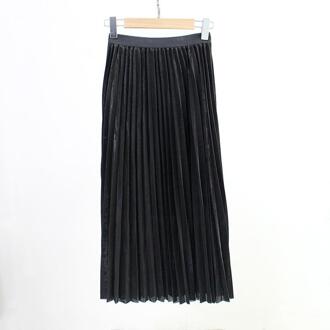 Meisjes geplooide metalen glanzende zilveren rok vrouwen casual vintage mid-lange a-lijn metallic suede rokken vrouwelijke herfst/winter rokken Zwart