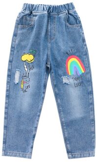 Meisjes Jeans Regenboog Kinderen Lente Leisure Elastische Mode Cartoon Regenboog Broek Kids Funny Broek 4 Te 13Yrs 11