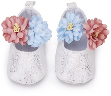 Meisjes Jongens Soft Sole Warm Flats Schoenen Leuke Baby Meisjes Schoenen Peuter Prinses Bloem Baby Anti-Slip Zachte Eerste walker zilver / 13cm