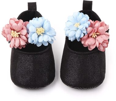 Meisjes Jongens Soft Sole Warm Flats Schoenen Leuke Baby Meisjes Schoenen Peuter Prinses Bloem Baby Anti-Slip Zachte Eerste walker zwart / 12cm