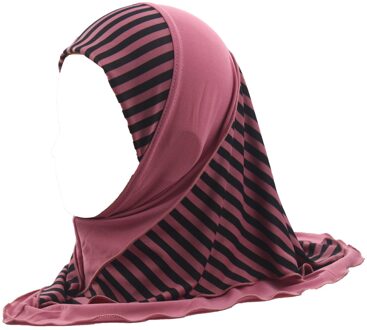 Meisjes Kids Moslim Hijab Islamitische Arabische Sjaal Sjaals Streep Patroon Dubbele Lagen voor 3 tot 8 jaar oud Meisjes donker roze