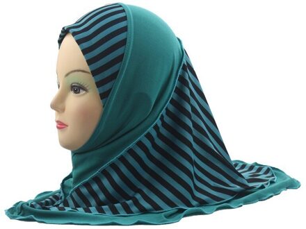 Meisjes Kids Moslim Hijab Islamitische Arabische Sjaal Sjaals Streep Patroon Dubbele Lagen voor 3 tot 8 jaar oud Meisjes groen
