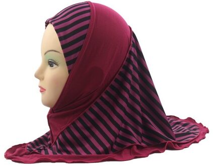 Meisjes Kids Moslim Hijab Islamitische Arabische Sjaal Sjaals Streep Patroon Dubbele Lagen voor 3 tot 8 jaar oud Meisjes roos rood