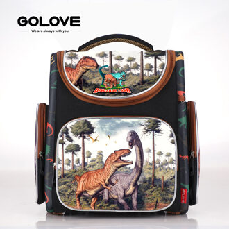 Meisjes Knapzak 3D Vlinder Kinderen Schooltassen voor Jongen Dinosuar Orthopedische School Rugzakken Primaire Schooltas Mochila Escolar zwart dinosuar