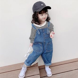 Meisjes Lente Kleding Koreaanse Denim Overalls Leuke Loose Casual Jumpsuits Zachte Bretels Broek Kinderen Een Stuk Pak L / 100