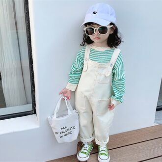 Meisjes Lente Kleding Koreaanse Denim Overalls Leuke Loose Casual Jumpsuits Zachte Bretels Broek Kinderen Een Stuk Pak W / 90