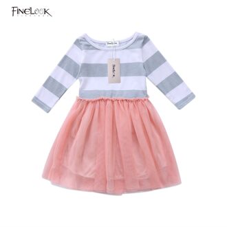 Meisjes Lente Tutu Jurk Lange Mouw Gestreepte Taille Ruffle Ronde Hals Jurk Losse Mesh Multi-layer Prinses jurk 6