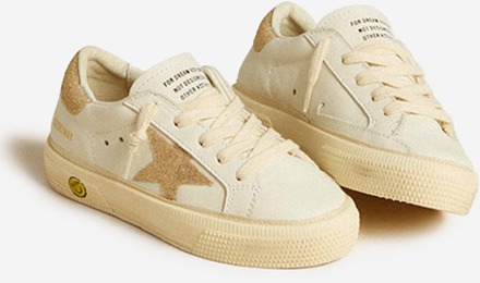 Meisjes Leren en Kristallen Ster May Sneakers in Wit