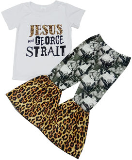 Meisjes Mode Outfit Jezus En George Print Top Bell Bottom Broek Boutique Baby Meisjes Peuter Kleding Set 3-6M