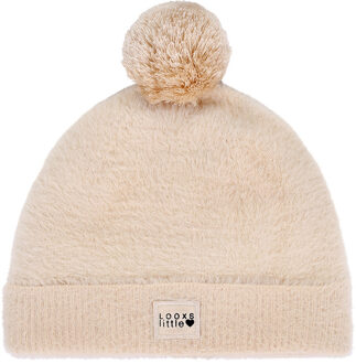 Meisjes muts pompon gebreid - Zacht zand - Maat 50