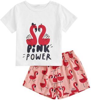 Meisjes Roze Homewear Pak Katoenen T-shirt Tops + Bloemen Gedrukt Shorts Pyjama Sets 2-9 Jaar 4T