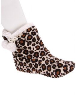 Meisjes sloffen met bruine panter print