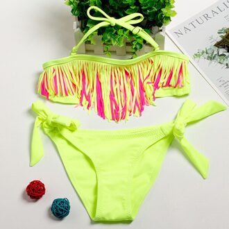 Meisjes Strand Sport Kwastje 2 Stuk Bikini Badpak Kinderen Badpak Kids Bikini Badmode Set voor Meisje 6 -14 9016-geel / 14years