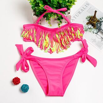 Meisjes Strand Sport Kwastje 2 Stuk Bikini Badpak Kinderen Badpak Kids Bikini Badmode Set voor Meisje 6 -14 9016-roos / 14years