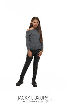 Meisjes sweater gebreid - Grijs melange - Maat 128