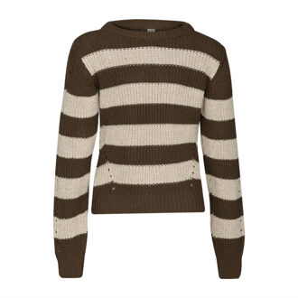 Meisjes sweater - Milou - Bruin zand gestreept - Maat 134/140