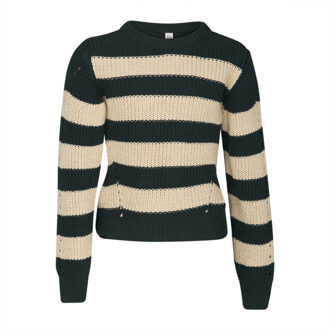 Meisjes sweater - Milou - Groen zand gestreept - Maat 134/140