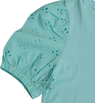 Meisjes-T-shirt met geborduurde pofmouwen 601395 Turquoise