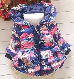 Meisjes Vest Jas Kinderen Casual Kleding Jas Hoodie Herfst Winter Bloem Bovenkleding Kinderen Rits Dikke Warme Buitenste blauw / 2T
