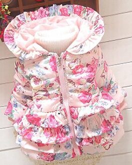 Meisjes Vest Jas Kinderen Casual Kleding Jas Hoodie Herfst Winter Bloem Bovenkleding Kinderen Rits Dikke Warme Buitenste roze / 4T