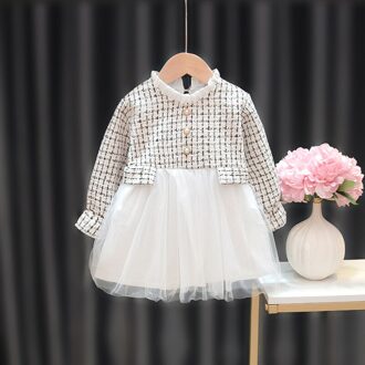 Meisjes Voorjaar Jurken Plaid Patchwork Mesh Prinses Baby Jurk Kinderen Kleding Lange Mouw Zoete Roze Voor Lente En Herfst W / 100
