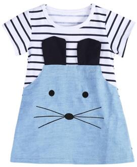 Meisjes Zomer Jurken Baby Meisje O-hals Korte Mouwen Cartoon Mouse Patchwork Gestreepte Denim Leuke Mini Jurk Kids Kinderen Kleding 5
