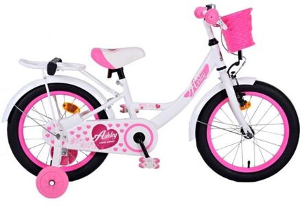 Meisjesfiets Ashley 16 Inch 23 cm Meisjes Terugtraprem Wit/Roze