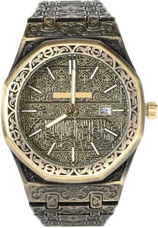 Mekka Edition Vintage Gesneden Horloge Luxe Islamitische Horloge Voor Mannen Business Fq-Ing bronzen