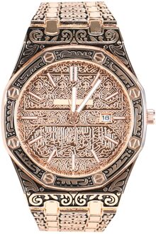 Mekka Edition Vintage Gesneden Horloge Luxe Islamitische Horloge Voor Mannen Business Fq-Ing goud roze