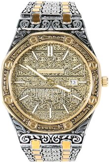 Mekka Edition Vintage Gesneden Horloge Luxe Islamitische Horloge Voor Mannen Business Fq-Ing zilver en goud