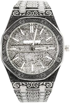 Mekka Edition Vintage Gesneden Horloge Luxe Islamitische Horloge Voor Mannen Business Fq-Ing Zilver
